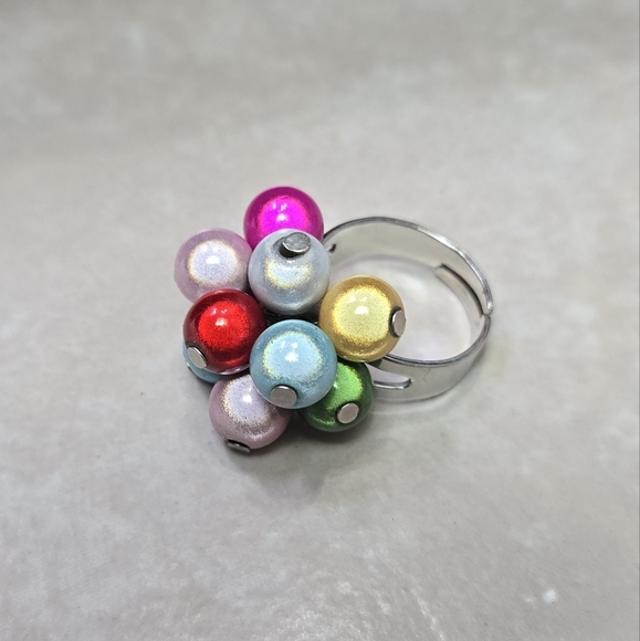 Multicolor Beaded Women's Sliver Tone Ring Size 7 - Picture 5 of 17